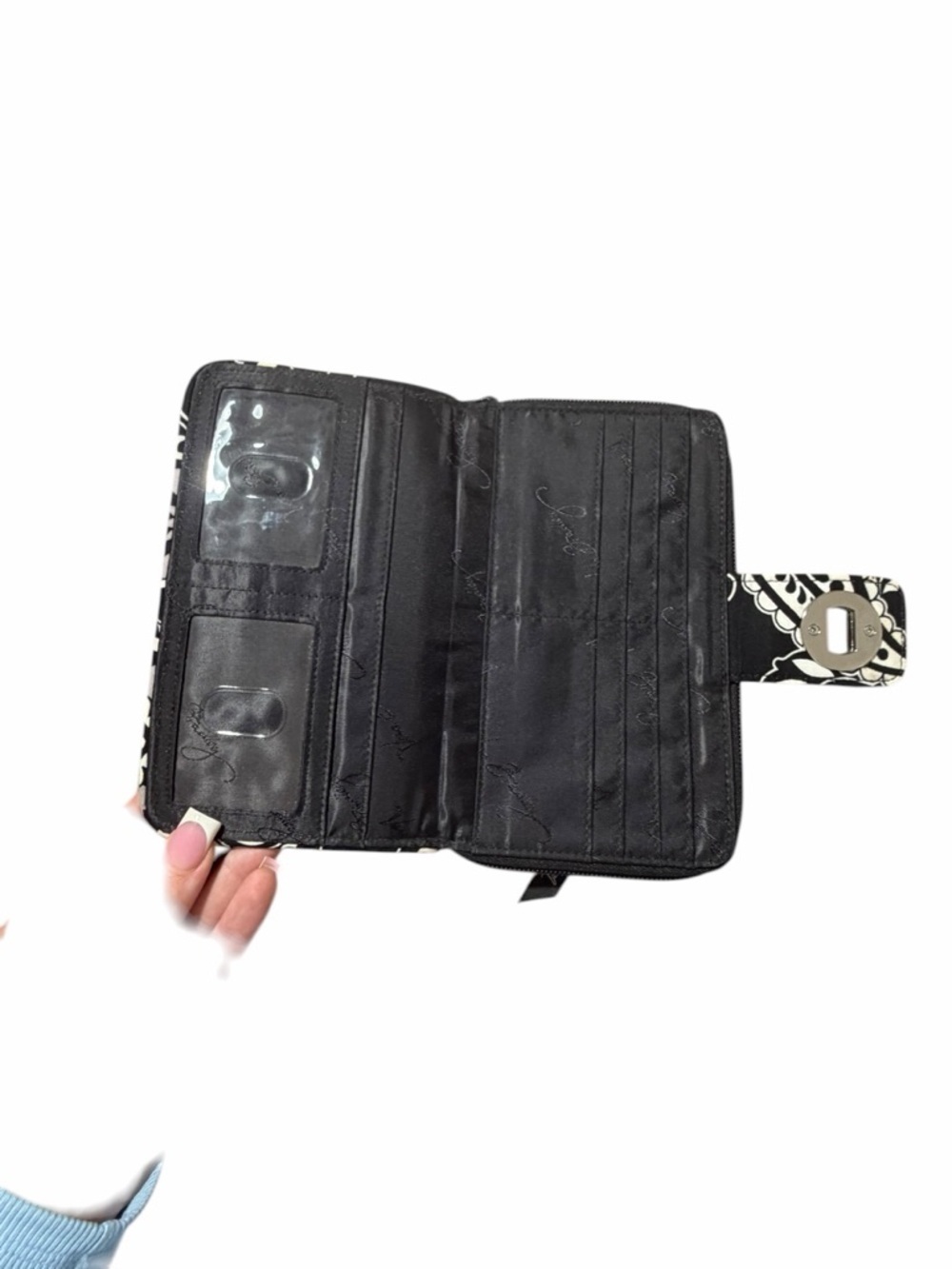 Vera Bradley Black and Cream Floral Quilted Zip Wallet - Picture 3 of 13
